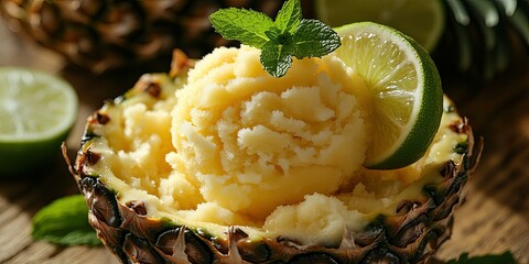 Wall Mural - Pineapple sorbet with lime and mint.