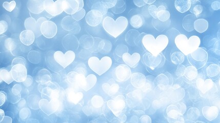Wall Mural - soft blue hearts light bokeh background for romance