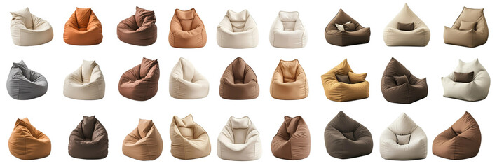 Stylish Comfort: Collection of Modern Bean Bag Chairs in Various Colors. An element set of simple beanbag with white background. PNG