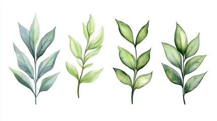 four different green leaves are shown in a row. the leaves are all different sizes and shapes, but t