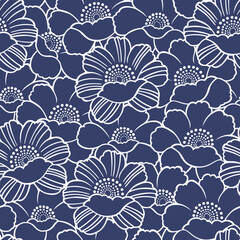 Wall Mural - Japanese Overlap Flower Line Vector Seamless Pattern