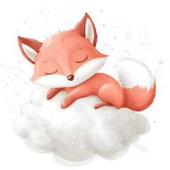 Poster - Cute little fox watercolor cartoon illustration isolated on a white background