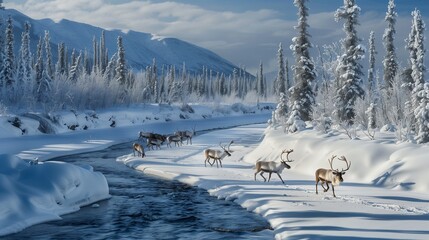 Wall Mural - Enter a world of frozen wonder with the Frozen Tundra, where the beauty of winter is on full display. 
