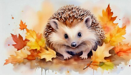 Sticker - Illustration of a Hedgehog in an autumn environment