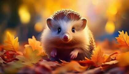 Wall Mural - Illustration of a Hedgehog in an autumn environment