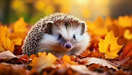 Sticker - Illustration of a Hedgehog in an autumn environment