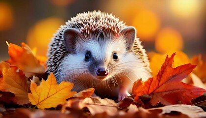 Sticker - Illustration of a Hedgehog in an autumn environment