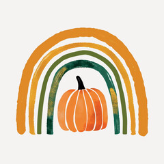 Wall Mural - Autumn rainbow pumpkin illustration