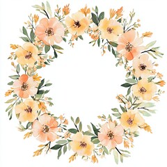 Sticker - Watercolor Circular Floral Wreath with Peach and Soft Yellow Flowers