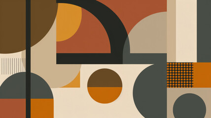 Wall Mural - Flat abstract illustration of geometric shapes in earthy tones of orange brown and grey