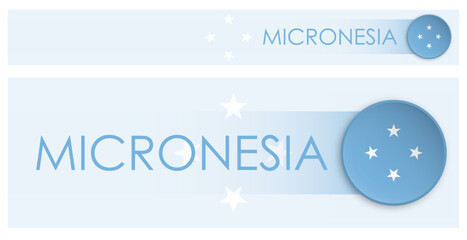 Wall Mural - Micronesia flag horizontal web banner in modern neomorphism style. Webpage Micronesia country header button for mobile application or internet site. Vector
