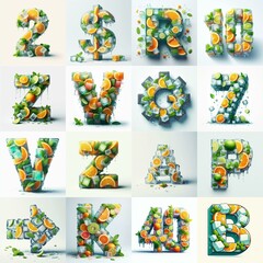 Wall Mural - Ice cubes and mints and citrus Lettering Typeface. AI generated illustration