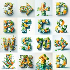 Wall Mural - Ice cubes and mints and citrus Lettering Typeface. AI generated illustration