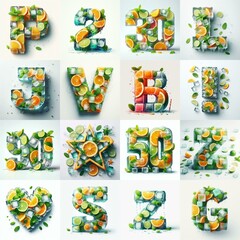 Ice cubes and mints and citrus Lettering Typeface. AI generated illustration