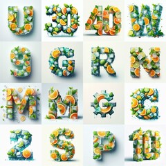 Wall Mural - Ice cubes and mints and citrus Lettering Typeface. AI generated illustration