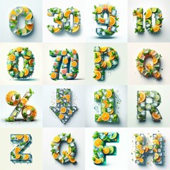 Ice cubes and mints and citrus Lettering Typeface. AI generated illustration