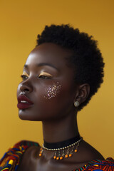 Wall Mural - A woman with gold eyeshadow and red lipstick