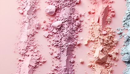 Poster - Different face powders on pink background, closeup