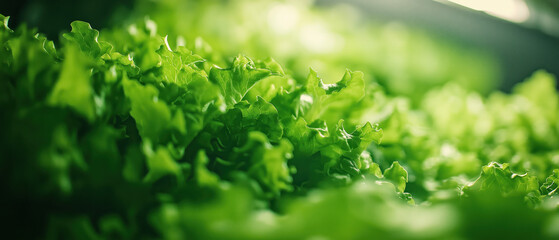 Fresh green lettuce leaves glisten under natural light, showcasing their vibrant color and crisp texture, perfect for healthy meals.