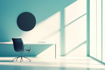 Wall Mural - Minimalist office space with blue walls and modern furniture