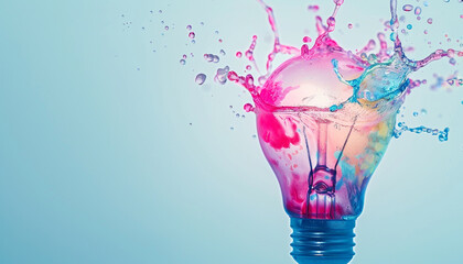 Wall Mural - Creative concept light bulb explodes with color