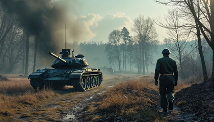 military tank in the field