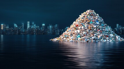 Canvas Print - City Skyline Reflected in a Sea of Trash.