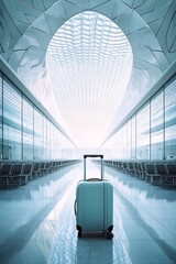 Lonely suitcase waiting in empty airport terminal