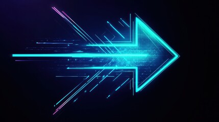 Neon blue arrow on dark background representing speed, direction, and technology. Perfect for tech, navigation, and futuristic design themes.