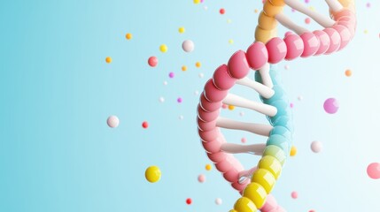 Wall Mural - A colorful illustration of a DNA molecule, showcasing its double helix structure and the four base pairs that encode genetic information.