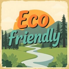 Retro card in flat style with message Eco-friendly. Vintage ecology poster. Nostalgic trendy text effect	