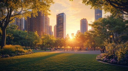 Wall Mural - City Park under the Sunset