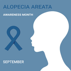 Alopecia awareness month poster. Bald head woman silhouette. Vector illustration