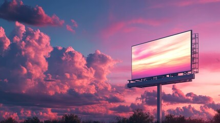 Landscape billboard 4 sided for advertising at cloud sunset sky background