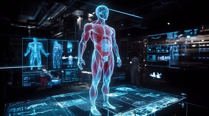 Wall Mural - 19. **design a hologram of a human body with dynamic, rotating views to showcase different anatomica