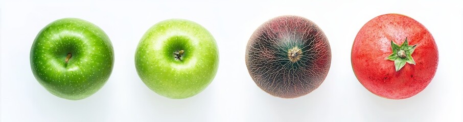 Poster - Various summer fruits including melon, apple, watermelon, and pomegranate isolated on white background.