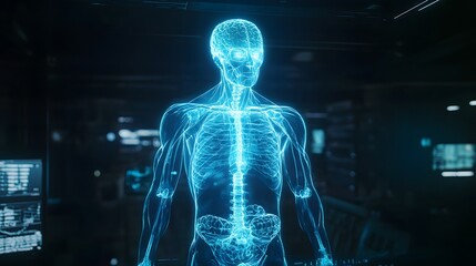 Wall Mural - 1. **create a futuristic scene featuring a hologram of a human body, with detailed anatomical struct