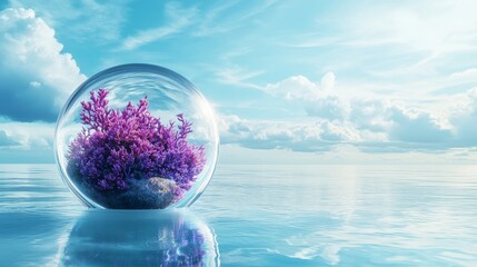 Aufkleber - Fantasy landscape with geometric arches, circles, and metallic balls on pastel dune desert and lake, three dimensional rendering.