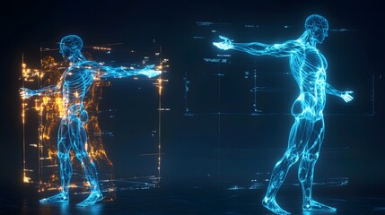3. **design a dynamic hologram of a human body with an emphasis on movement and animation. the holog