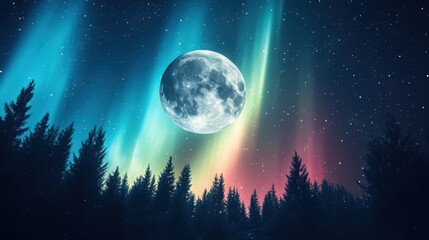 full moon night in dreamy aurora