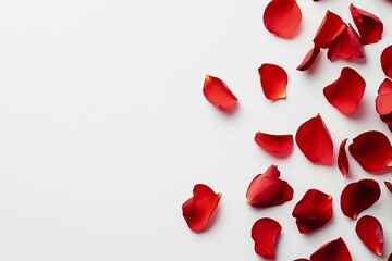 Poster - The fall of red flowers and petals on a background of spring is isolated.