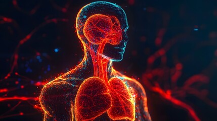 Wall Mural - 14. **illustrate a holographic human body with an emphasis on the cardiovascular system, showcasing 