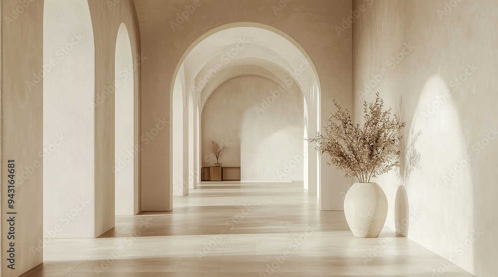 Boho, mediterranean interior design of modern home entryway, hall with ...