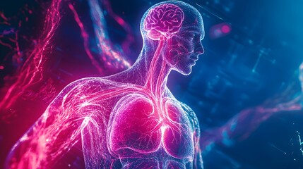 Wall Mural - 14. **illustrate a holographic human body with an emphasis on the cardiovascular system, showcasing 