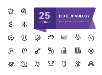 Wall Mural - biotechnology icon set. simple and mimimal line chemistry and lab set of medical analysis experiment