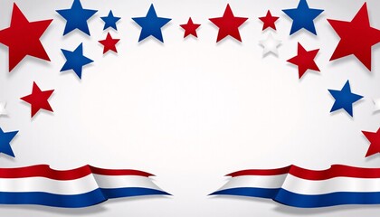 Modern patriotic banner with dynamic star shapes and bold stripes, perfect for Independence Day celebrations.