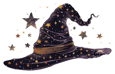 Canvas Print - PNG Magical starry wizard hat illustration