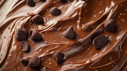 chocolate flow. Tasty chocolate paste as background, closeup view