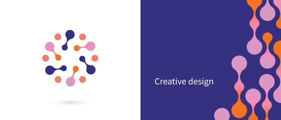 abstract circle logo, circular process movement icon, concept of global economy tradeshow exhibition exposition fairground showcase conference seminar symbol logotype and background pattern texture