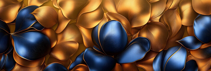 Poster - Stunning 3D artwork of golden and dark floral designs on a golden background.